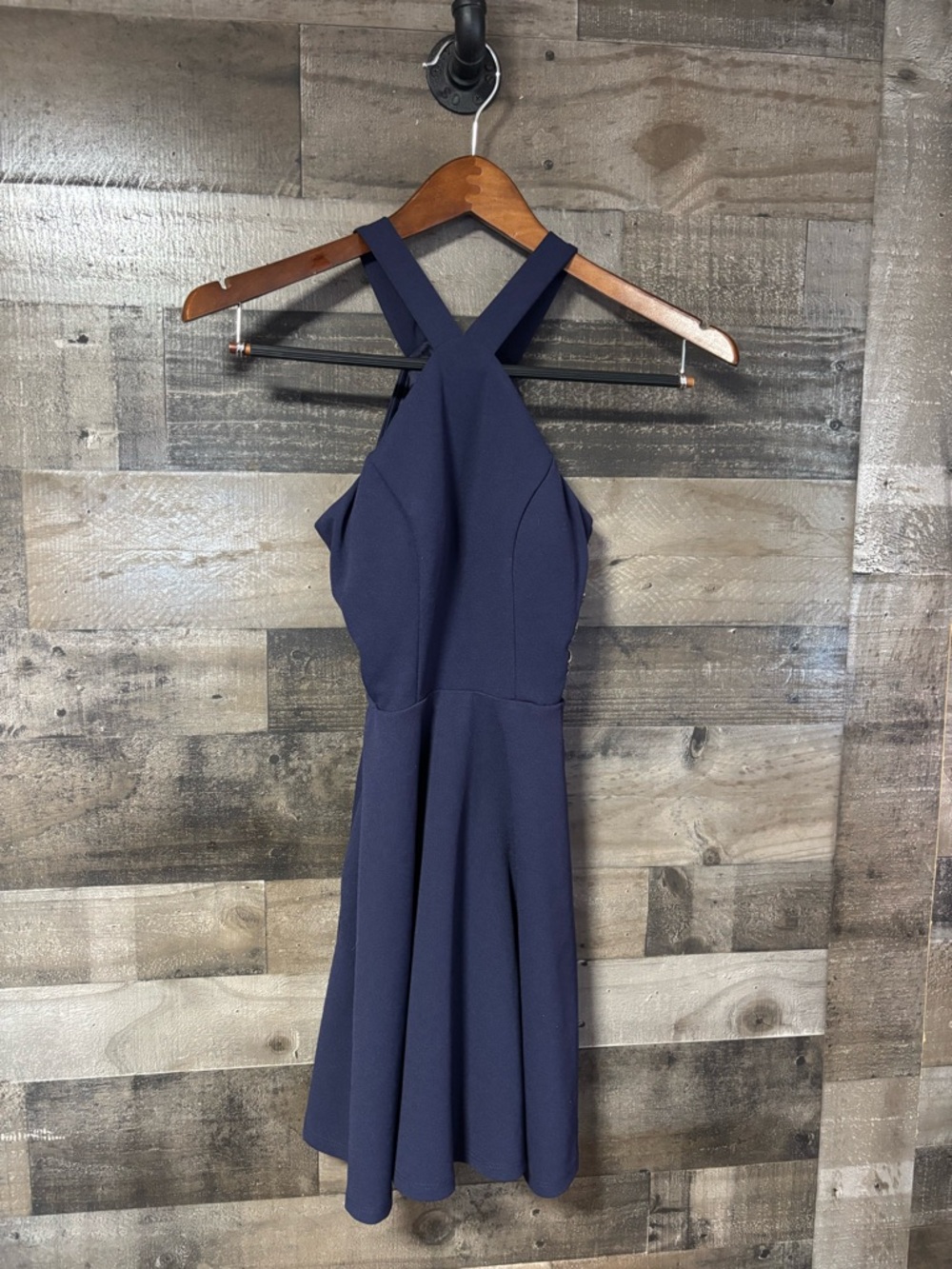 Speechless Navy Crisscross Halter Mini Dress